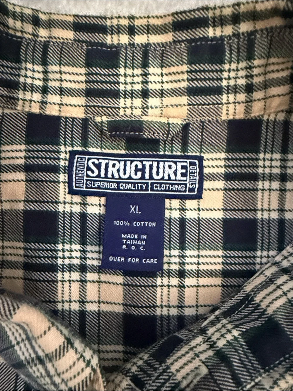 Structure Men’s Navy and Beige Plaid Button-Down Shirt